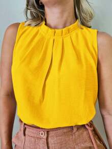 Women's Formal Blouse, Tank Top, High Neck, Button Down Back, Super Fashionable - Amarelos - View 1