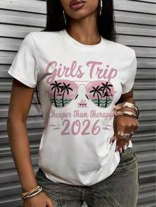 Camiseta Gráfica de Manga Corta [Especial Tarta de Huevo] Pre-Lanzamiento Año Nuevo 2026, Top Casual de Cuello Redondo para Mujer, Camiseta Blanca Holgada de Año Nuevo 2026 para Mujer, Ropa Casual de Fiesta de Manga Corta con Cuello Redondo, Diseño Estampado de Bienvenida 2026, Lavable a Máquina, Adecuada para Todas las Temporadas, Ideal para Fiestas y Uso Casual Diario, Tela Suave y Transpirable, Ropa Casual para Mujer, Top Elástico Estampado de Moda Popular Europea y Americana, Perfecto para Combinar con Atuendos Casuales o Formales, Estilo Vintage. - Blanco - Ver 3