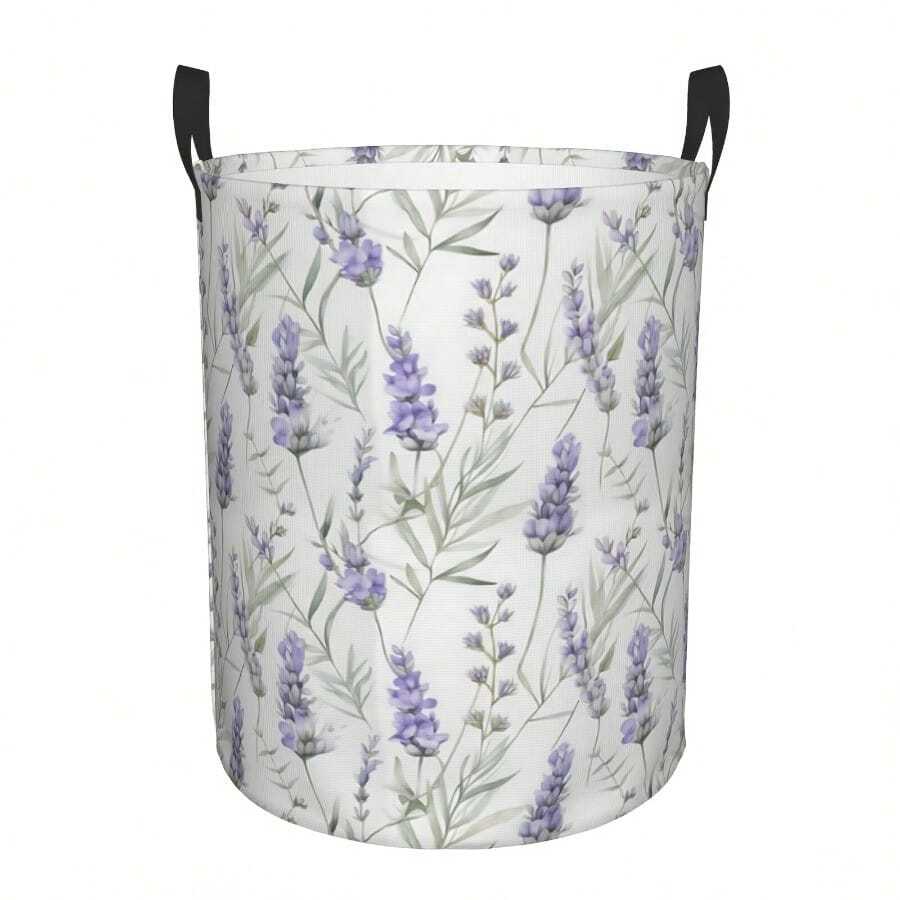 Foldable Laundry Basket With Handle - Oxford Cloth Laundry Basket, Suitable For Laundry, Portable Laundry Storage, Colored Flower Pattern, Round Portable Laundry Handling Basket, Suitable For Bathroom, Bedroom, Can Be Used As Storage Bag Or Laundry Basket - 花G - 查看 1