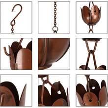 Rain Chain For Gutters Antique Copper Lotus Flower Cups Decorative Rain Catcher Chain Outdoor Downspout Replacement For Roof Eaves Garden Yard Drainage Art Hanging Water Feature Brown - 1 - View 4