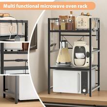 3 Tier Expandable Microwave Oven Rack Stand Storage Kitchen Corner Shelf Hold Expandable Rack Stand Storage Corner Holder Kitchen Microwave Oven Shelf With 6 Hooks, Standing Shelf - 3 Tier - View 8