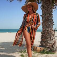 Traje de baño de tres piezas a rayas de nuevo estilo y a la moda con bikini de cobertura. - Patrón 1 - Ver 11