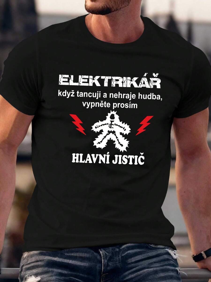 Camiseta de hombre de talla grande Crinkle Plus con electricista apagando el interruptor - Negro - Ver 1