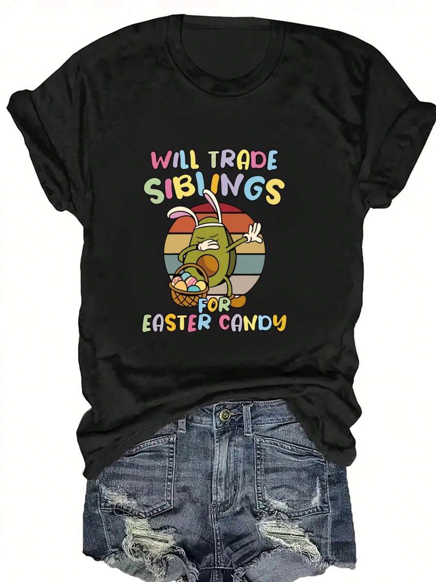 SimpieAndVersatileDesign lanzó recientemente una camiseta de moda femenina para primavera-verano, muy popular, con un estampado de letras direccionales, adecuada para usar durante todo el año. - Negro - Ver 1