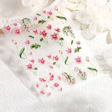 5D Spring Summer Pink Floral Nail Art Stickers, Calla Lily,Leopard Pattern,Self-Adhesive Nail Decals For And Women, Perfect For Manicure Decoration - 彩色 - 查看 7