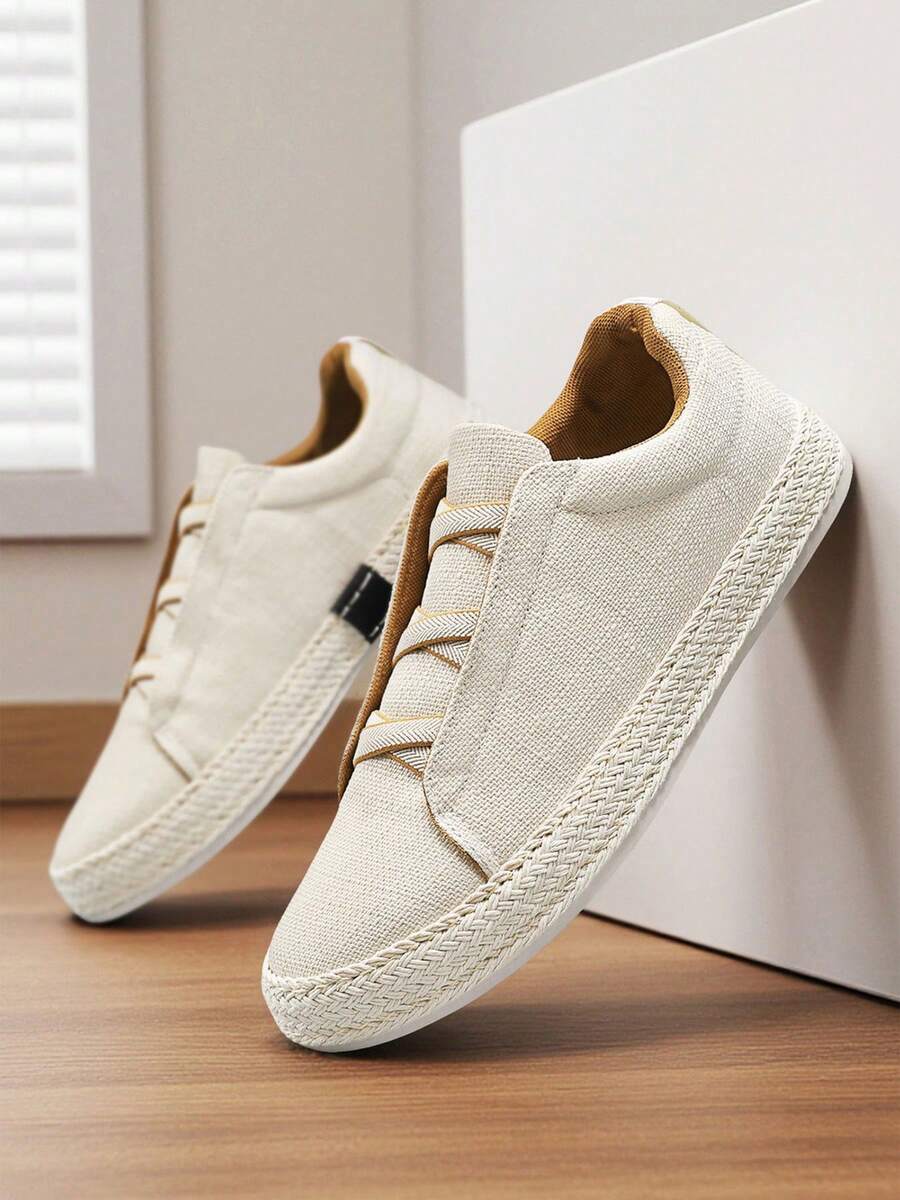 Men's Fashion Loafers Slip-On Sneakers Woven Breathable Fabric Soft Sole Comfortable Insole Mule Slip-On Summer Outdoor Walking Shoes - Apricot - View 1