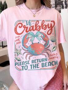 Si Crabby, por favor regresa a la playa, camiseta preppy de verano, camiseta divertida con gráfico de playa, camisetas para viajes con mejores amigas. - Rosa - Ver 1