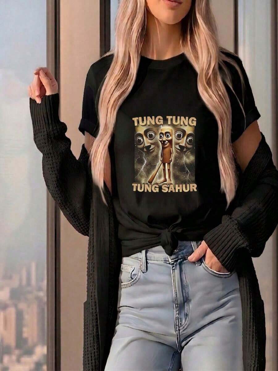 ComfortableCamiseta informal de algodón de manga corta y cuello redondo para mujer con estampado "Tengo esta edad", top de manga larga con hombros caídos, ideal para el día a día. Camiseta de manga corta para mujer, estilo básico que combina con todo, para uso interior y exterior. - Negro - Ver 1
