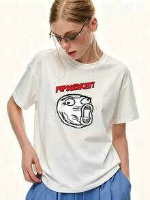 Camiseta de manga corta para mujer de talla con estampado de Pupsgesicht, 180G, camiseta casual con estampado de divertido, regalo de moda de verano, adecuada para familia, empresa, formación de equipos, de cumpleaños - Camiseta unisex de algodón suelto de manga corta y cuello redondo, estilo vintage urbano. - Blanco - Ver 7