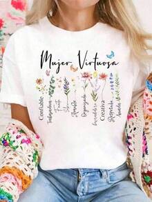 Camiseta Estilo UrbanoCotton Women Mujer Virtuosa Dios Dice Que Eres Spanish Frases Religiosas T-Shirt Graphic Tees Women,Camiseta informal negra de cuello redondo para hombre, camisas para niños, ropa para niñas, conjuntos de chicas de televisión, conjuntos a juego para madre e hija, adecuados para regalos de San Valentín, unisex - Blanco - Ver 1