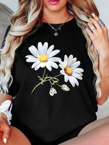 Arte Mexicano T Shirt With Daisy Flower Print For Casual Wear,Camiseta Algodón Familia Coordinada - Negro - Ver 1