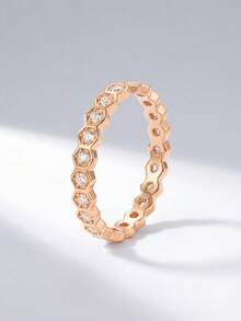 1 chiếc nhẫn bạc 925 cao cấp, tối giản, bóng bẩy hình tổ ong dành cho nữ, quà tặng trang sức. - Hoa hồng vàng - Xem 4