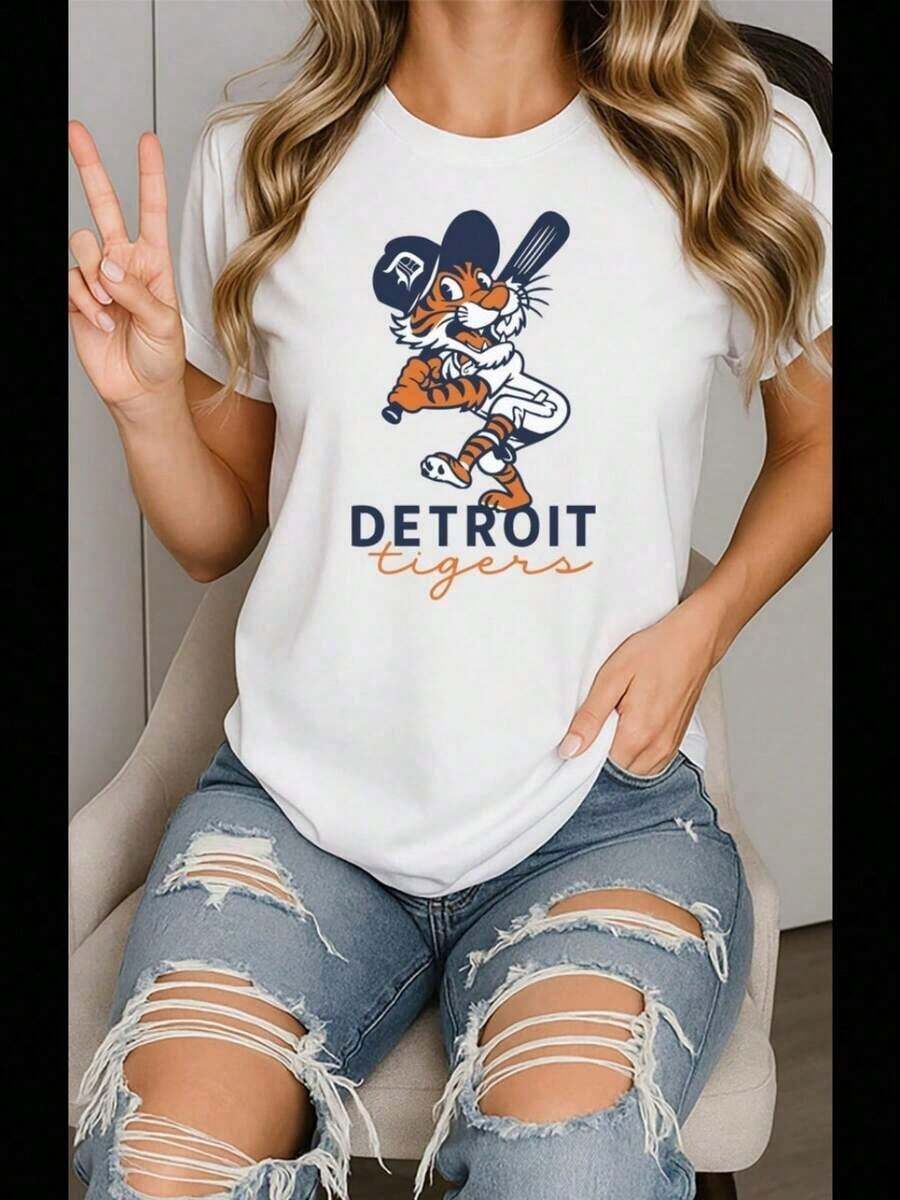 Nueva Llegada 2026: Camiseta Retro de los Detroit Tigers, Ropa Vintage para Fanáticos del Béisbol, Tela Suave y Transpirable, 100% Algodón, Uso Diario, Camiseta para Mujer con Estampado Gráfico - Blanco - Ver 1
