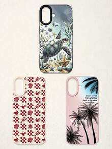 3pcs Summer Beach-Themed Phone Case Set: Ocean Turtle & Starfish, Palm Tree Graphic, Red Plaid Seashell & Lobster Print, Shockproof Full Coverage Phone Covers Compatible With IPhone 11/17/17 Pro/17 Pro Max, Galaxy S25 Ultra. Suitable For Mother's Day, Valentine's Day, Birthday, Easter, Spring/Summer Seasons, Back To School Gifts, Daily Use. - Multicolor - View 37