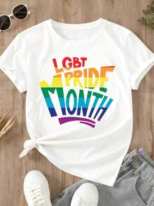LGBT Pride Month T-Shirt With Rainbow Print, Casual Wear For Everyday Use And Sports Activities - Vintage Urban Style, Unisex, Cotton, Short Sleeve, Round Neck, 100% Cotton - 白色 - 查看 3