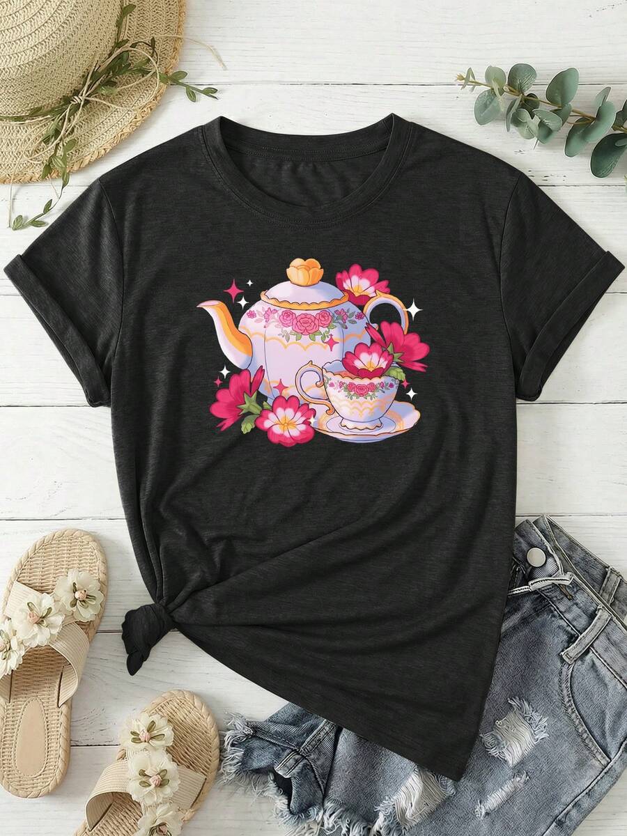 Una camiseta de manga corta para mujer, moderna, a la moda, retro y de corte holgado, adecuada para actividades al aire libre en primavera y verano.Camiseta de manga corta estampada de estilo europeo y americano para mujer, versátil, casual, deportiva y de moda urbana, con cuello redondo.blusas para mujer,blusas casuales para dama,tops,, mujer premium,y2k,playeras de mujer curvy,ofertas y liquidaciones ropa mujer,playeras deportivas para mujer,,playeras de hombre, mujer,blusas>elegante 1LH6 - Negro - Ver 1