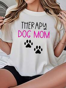 Camiseta de Mujer Casual de Corte Holgado, Opciones en Blanco y Negro, Estampado Gráfico 'Terapeuta, Mamá de Perro', Camisetas de Verano, Conjuntos Casuales Bonitos para Mujer, Camisetas Gráficas de Verano, Conjuntos de Verano para Mujer, Camisetas Cortas para Mujer, Camisetas Vintage de Algodón, Ropa Bonita para Mujer, Playera Holgada para Mujer - Blanco - Ver 7