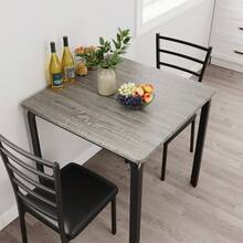 3-Piece Kitchen Table Chair Set, Indoor Modern Dinette Set for 2, Square Dinner Table Set with 2 Upholstered Chairs for Dinette, Breakfast Small Space - grau - Übersicht 9