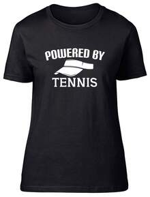 Powered by Tennis Camiseta Ajustada para Mujer, Camisetas de Moda, Tops Cómodos, Camisetas Modernas - Negro - Ver 5