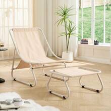 Garden Armchair With Footrest, Comfortable Reclining Armchair With Soft Cushion And Footrest, Ideal For The Living Room, Bedroom Or Reading Nook, Beige Frame And Cushion - Beige - View 8