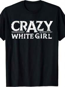 short-sleeveCamiseta casual de talla grande para mujer con gráfico de "Chica blanca loca" impreso en estilo vintage, de manga corta, cuello redondo, cómoda, adecuada para uso diario, vacaciones y actividades al aire libre100% Cotton - Negro - Ver 1