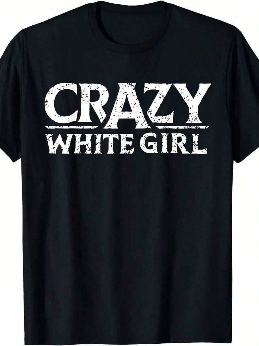 short-sleeveCamiseta casual de talla grande para mujer con gráfico de "Chica blanca loca" impreso en estilo vintage, de manga corta, cuello redondo, cómoda, adecuada para uso diario, vacaciones y actividades al aire libre100% Cotton - Negro - Ver 1