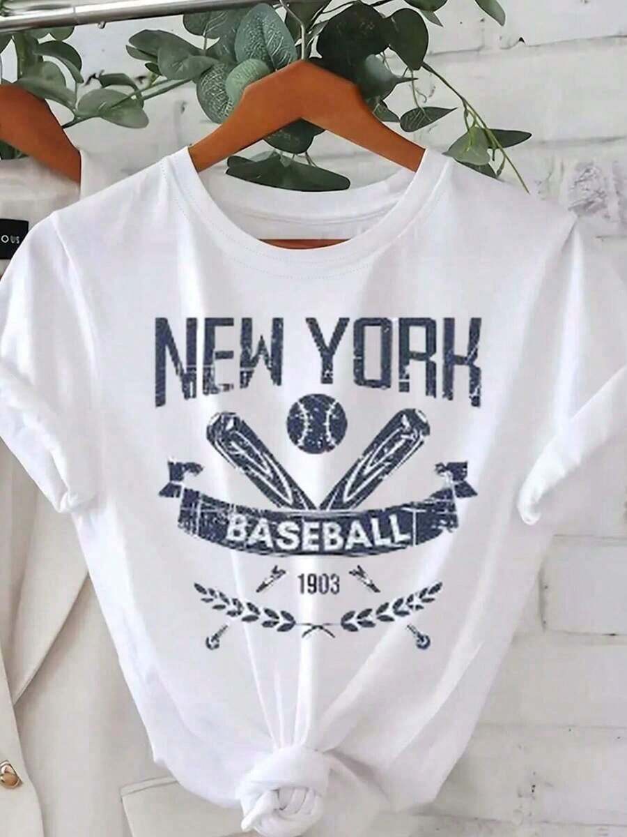 1 pieza Camiseta unisex 100% algodón de corte holgado, cuello redondo, estampado con letras, estilo vintage, cómoda y transpirable, imprescindible para fiestas, con entrega local rápida. Vestidos para mujer, ropa de verano y vacaciones en la playa, tops de verano para mujer, 180g Algodón 100%. - Blanco - Ver 1