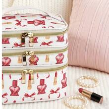 1pc Multi-Functional Makeup Bag, 3-Layer Large Capacity Durable Fabric Girly Printed Square Handheld Cosmetic Organizer, Suitable For Daily Use - Multicolor - View 4