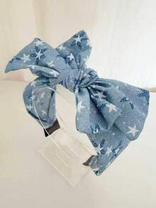 1pc Women's New Double-Layer Bow Headband, Versatile Fashion Elegant Denim Star Print Hair Accessory Hairband - Multicolor - View 11
