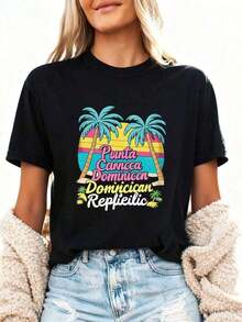 1 pieza Camiseta con estampado de letras PUNTA CANA República Dominicana - 1180g Algodón 100% - Negro 2 - Ver 10