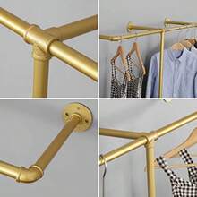 Perchero de Tubería Industrial para Ropa, Barra de Ropa de Hierro Resistente Montada en Pared, Estante de Exhibición al Por Menor Organizador de Ropa de Clóset - Dorado - Ver 7