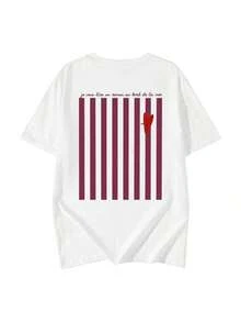 Women's Vintage Loose-Fitting T-Shirt, Striped And Heart Print, 'I Want To Read A Novel...', Parisian Retro, Ideal For Everyday Holidays. - White - View 2