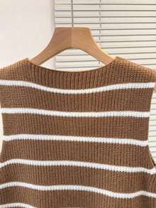 Chaleco de punto con rayas y nudo para mujer, de estilo casual - Caqui - Ver 7