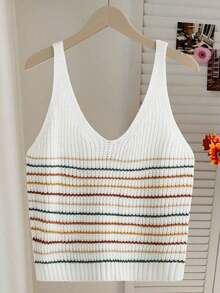Blusa de punto de rayas azul marino casual de verano para mujer - Multicolor - Ver 1