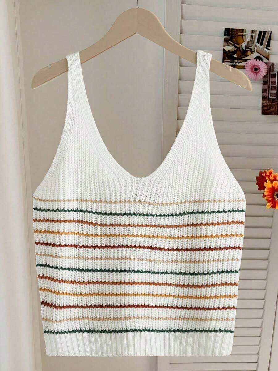 Blusa de punto de rayas azul marino casual de verano para mujer - Multicolor - Ver 1