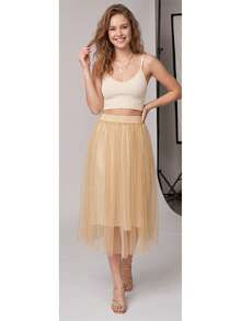 Shiny Tulle Skirt - Gold - View 1