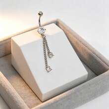 1pc Zirconia Tassel Style Navel Piercing Ring For Women - Silver - View 2