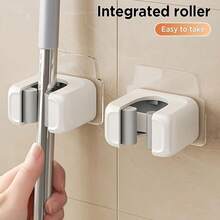 No Drill Heavy Duty Adhesive Mop & Broom Holder Rack, Suitable For Bathroom, Kitchen, Garage, White - 1pc - View 2