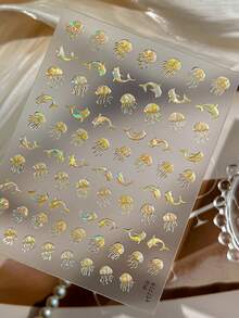 1 pezzo Adesivi per unghie 5D in rilievo autoadesivi con meduse e delfini - Decorazione per unghie primavera estate per donne e ragazze, forniture per salone di unghie domestico - Multicolore - Visualizzare 12