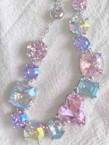 1pc Rainbow Color Heart Zirconia Stone Bracelet, Unique Luxury Accessory For Women - Colorful - View 3