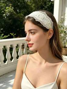 3pcs Lace Trim Simple Versatile Elastic Headbands, Elegant Design Hairband Hair Hoop ,Head Piece ,Hair Accessories Head Accessories - White - View 15