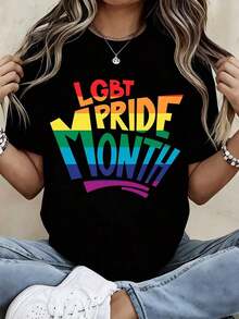 Camiseta del Mes del Orgullo LGBT con Estampado de Arcoíris, Ropa Casual para Uso Diario y Actividades Deportivas - Estilo Urbano Vintage, Unisex, de Algodón, Manga Corta, Cuello Redondo, 100% Algodón - Negro - Ver 7