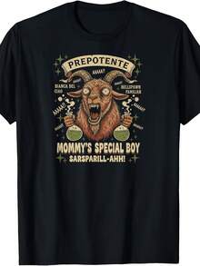 Camiseta Vintage Prepotente Goat Meme Funny Gamer Mommys Special Boy, Cuello Redondo Casual, Tela de Elasticidad Media, Estampado, Temporada de Verano, Corte Regular para Adultos - Negro - Ver 6