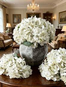 6/3/1 Piece(S) Artificial Hydrangea Flower Bouquet, Fake Flowers Indoor Decor, Autumn Decoration, Center Piece, Birthday Party, Wedding Floral, Home Decor, Restaurant, Bedroom, Windowsill, Vase, Valentine's Day Gift, New Year, Outdoor Garden, Back To School - White - View 4
