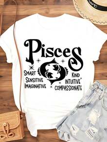 Camiseta con el Signo Zodiacal Piscis, Estilo Urbano Vintage, Unisex, de Algodón 100%, Manga Corta, Cuello Redondo, 220g, para Mujer, Ideal como Regalo de Cumpleaños, Navidad o Vacaciones. - Blanco - Ver 4