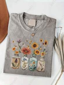 Camiseta de algodón lavado para hombre y mujer, con estampado MEMAW inspirado en la primavera, camiseta de marca de moda vintage de algodón batik de alta calidad, camiseta para mujer, regalo navideño, regalo perfecto, uso diario. - Gris - Ver 1