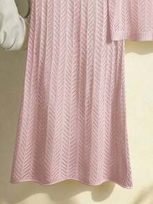 Conjunto de 2 piezas de mujer, cómodo, casual y elegante, de unicolor acanalado con diseño hueco, top de tirantes y falda larga, adecuado para resort, playa, verano, primavera en color rosa - Blanco - Ver 6