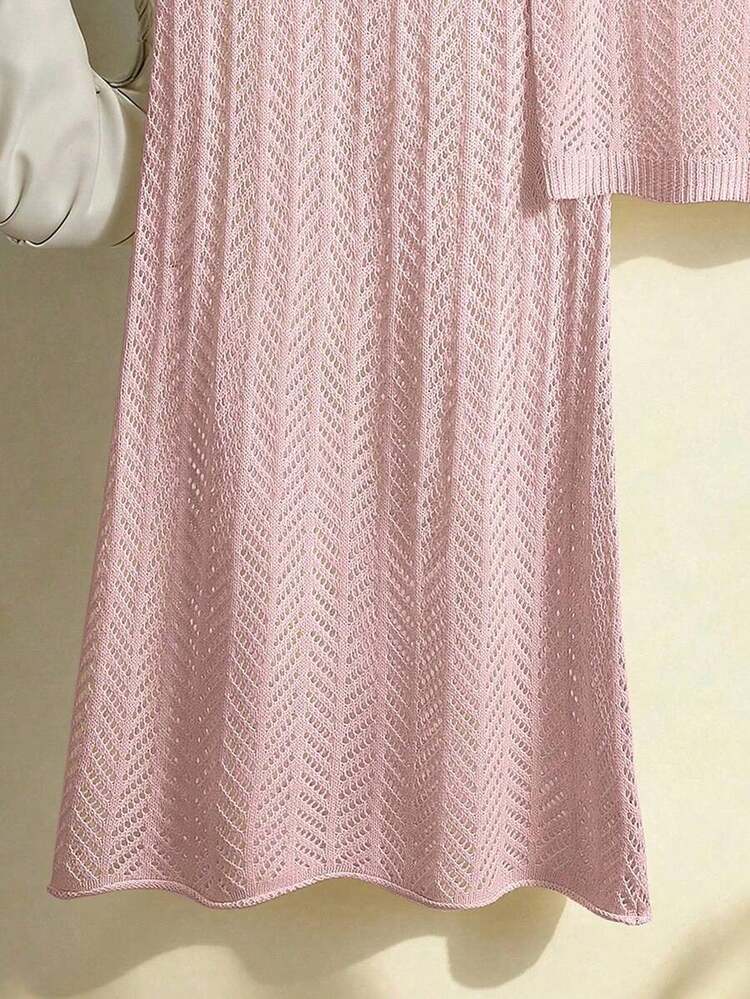 Women's 2-Piece Set, Comfortable, Casual And Elegant, Solid Color Ribbed With Hollow Design, Tank Top And Long Skirt, Suitable For Resort, Beach, Summer, Spring In Pink - 白色 - 查看 6