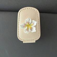 1pc Sakura Flower Shaped Eyeglasses Clip, Universal PU Leather Card Eyeglasses Holder For Car Sun Visor - Cherry Blossoms - View 8