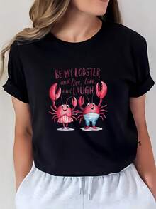 Be My Lobster - Camiseta para Parejas - Vive una vida maravillosa, ama profundamente, enfrenta la vida con una sonrisa - El regalo perfecto para el Día de San Valentín para parejas, familiares o reuniones de empresa - Camiseta de manga corta suave y cómoda para el verano, adecuada para todas las edades. Camiseta de manga corta cómoda y versátil. - Negro - Ver 7